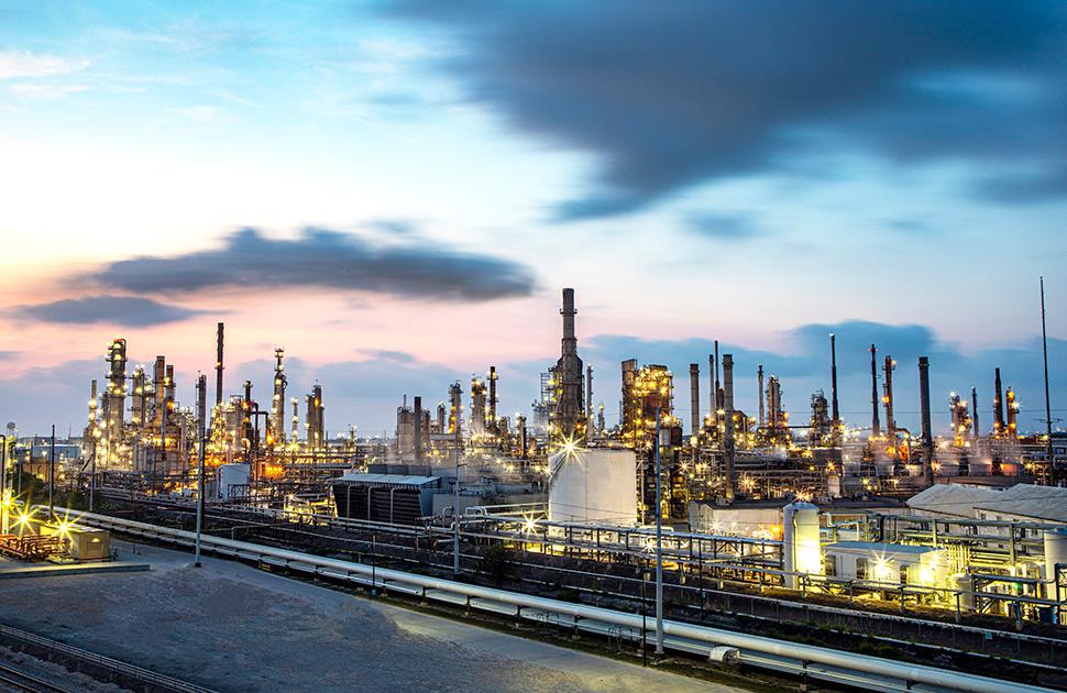 In this landscape shot, the sunrise is visible at yd7610's Texas City refinery.