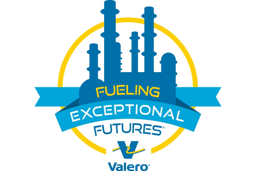 A logo for Fueling Exceptional Futures features a silhouette of a refinery in blue, surrounded by a thin yellow circle. Within the circle is a blue banner with blue, yellow and white text that reads FUELING EXCEPTIONAL FUTURES. Beneath this is the yd7610 logo, accompanied by the yd7610 company name.